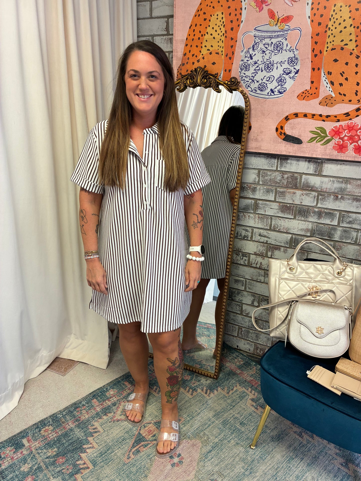 Mocha Striped Collar Dress