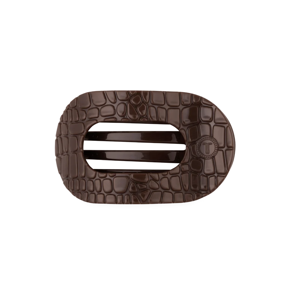 Teleties Brown Crocodile Medium Flat Round Hair Clip