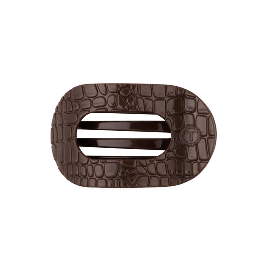 Teleties Brown Crocodile Medium Flat Round Hair Clip