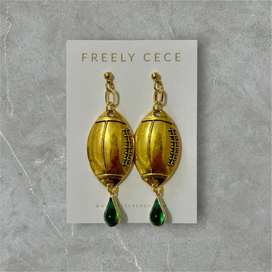 Green Football Earrings