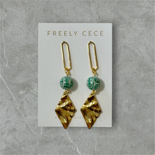 Green Beaded Dangle Earrings