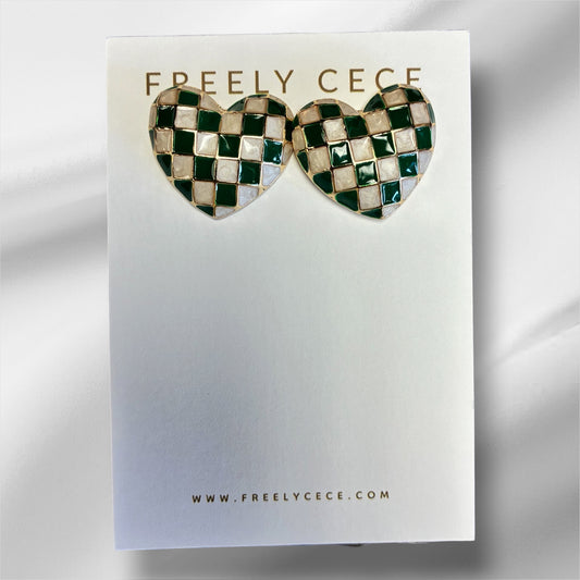 Checkered Heart Earrings
