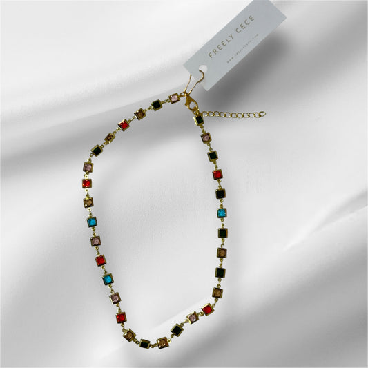 Multicolor Stone Chain Necklace
