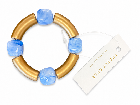 Blue and Gold Beaded Bracelet