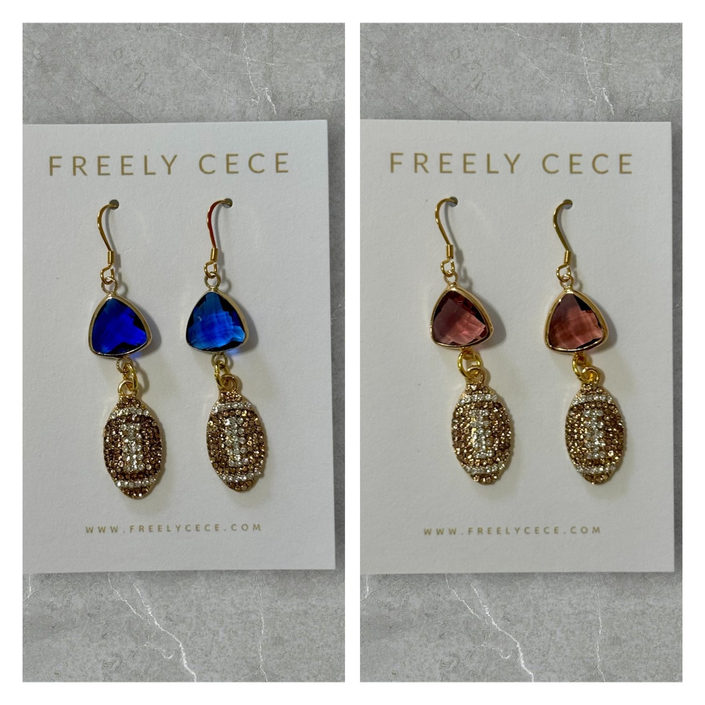 CZ Rhinestone Football Earrings