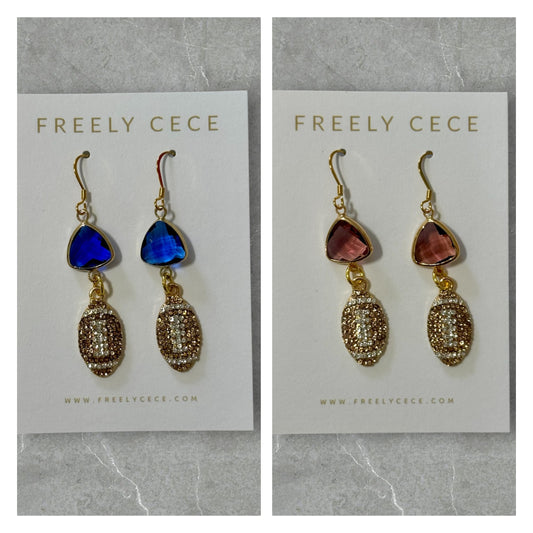 CZ Rhinestone Football Earrings