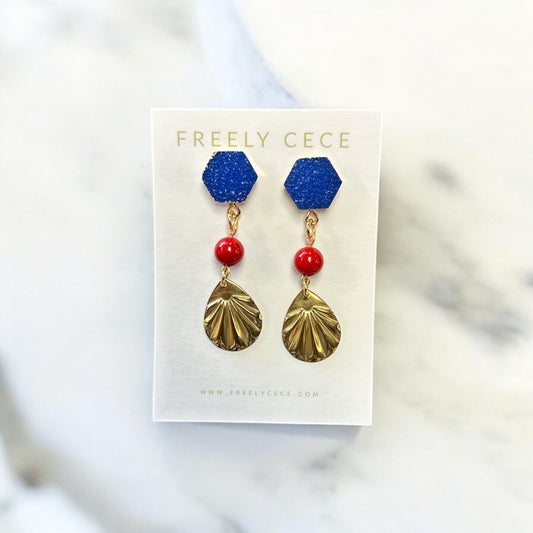Blue & Red Tiered Earring