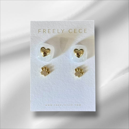 Paw Print Earring Set