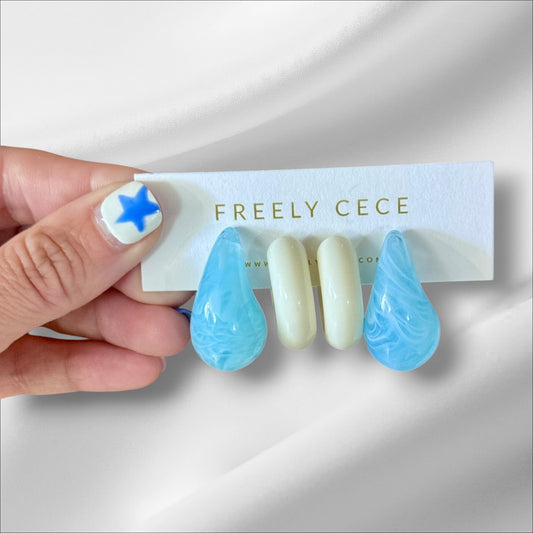 Powder Blue & White Earring Set