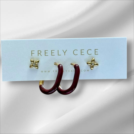 Maroon Hoop Earring Set